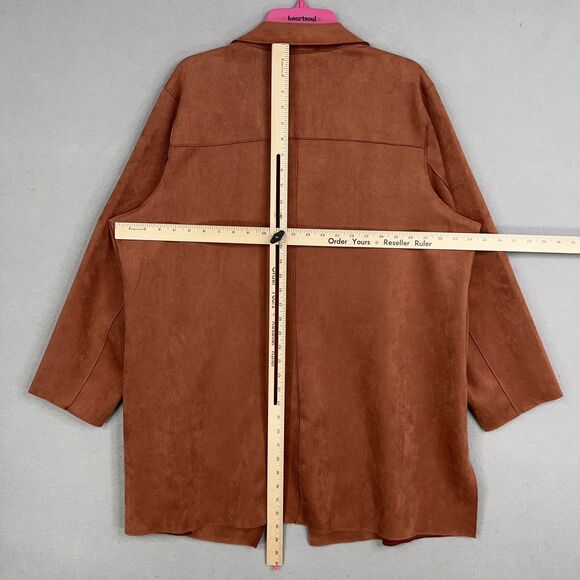 Tahari Jacket Womens 2X Brown Faux Suede Open Soft Minimal Quiet Luxury Autumn - Picture 9 of 14